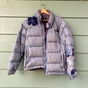 North Face Womens Med. Blue Floral Vintage 96 Retro Nuptse 700 Down Jacket Coat
